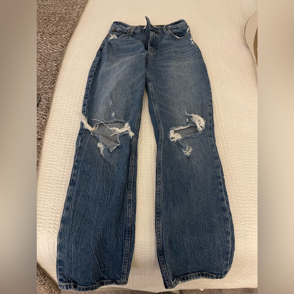 Distressed Abercrombie and Fitch 90s Straight Ultra High Rise Jeans